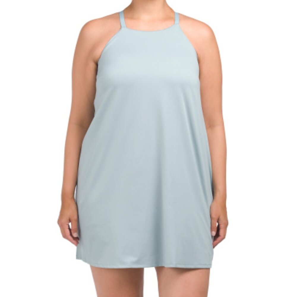 MADEWELL Plus Flex Fitness Active Mini Dress Sleeveless with Shorts Blue 1X